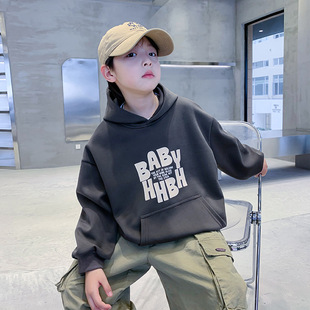 Trendy Brand Boys' Spring Clothes Loose Children's Hooded Sweater Spring 2025 New CBOT Pullover Top