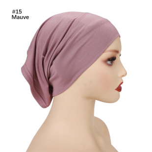 Solid color modal wide-brimmed base cap big head round tube cap elastic round bandage turban with broken hair hat