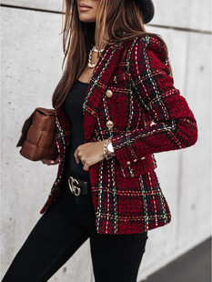 Cross-border European and American spring dress wish Amazon explosions long sleeve double-breasted suit collar printed small coat women's clothing