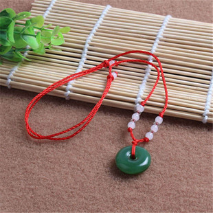 Imitation Hetian Jade peace buckle red rope pendant Guanyin Buddha glass necklace wholesale men's and women's eight beads line jewelry wholesale