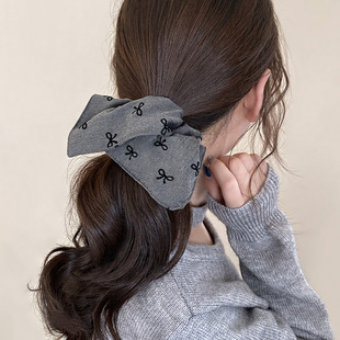 Korean Gray Bow Square Circle Large Intestine Hair Ring Hair Rope Temperament Ponytail Ball Hair Accessories Hair Rope
