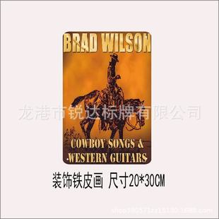 Factory direct new western Denim retro tin painting bar background wall iron frameless decorative hanging painting