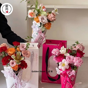 Mother's Day New Window Kraft Paper Bag Flower bouquet Transparent Window Handbag Rectangular Hand Gift Bag