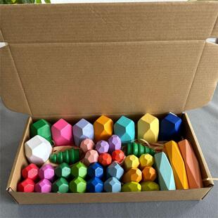 Children's Early Education Colorful Stacked Stone Building Blocks Patience and concentration Toys Hand-eye Coordination Wooden Stacked Stone Toys