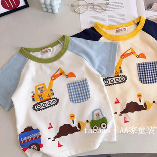 Japanese-Style Children's Clothing! Spring New Boys' Excavator Cute Baby Top Thin Half-Sleeve T-Shirt Children's Short Sleeve