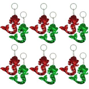 Factory wholesale sequin mermaid keychain reflective double-sided sequin keychain women's bag car sequin pendant