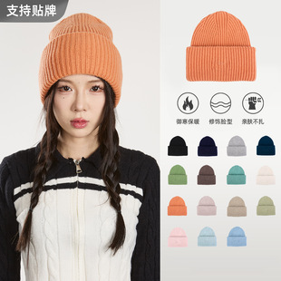 [in stock] 100 Merino wool knitted hat cross-border wholesale men's and women's fashion warm high turn-up wool hat