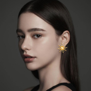 Cross-border fashion new sun pendant necklace exquisite stainless steel necklace earrings ear jewelry women's gift wholesale