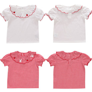 Shirt 2024 Summer New Children's Apple Bunny Embroidered Short-sleeved T-shirt Inner Shirt for Hair