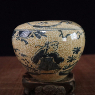 Factory antique antique antique ceramic crafts open piece blue and white flowers tangerine Lotus fish algae lion pattern sky-shaped jar decoration
