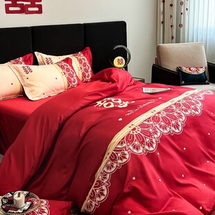 Princess Wind Wedding Wedding Four-piece Big Red Bed Sheet Wedding Quilt Cover Happy New Wedding Sanding Dual-use Quilt Cover
