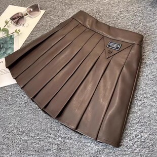 Girls Leather Skirt Spring & Fall 2025 New Style Pu Leather Kidsren's Short Skirt Versatile Autumn and Winter Girls Leather Skirt