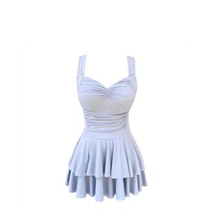 Macaron Blue Swimsuit Women's one-piece skirt Pure Desire Wind Covering Meat Slimming Beautiful Backless Bow Hot Spring Swimsuit