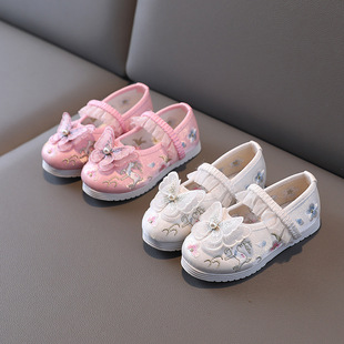 New Girls Mesh Shoes Hanfu Embroidered Shoes Breathable Comfortable Children's Embroidered Shoes Chinese Style Dance Performance Cloth Shoes