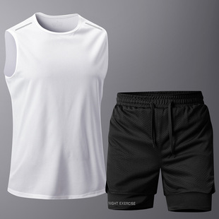 Cross-border European-size Two-open Sports Vest Men's Trendy Summer Men's Thin Quick-drying Fitness Waistcoat plus size Sleeveless T-shirt