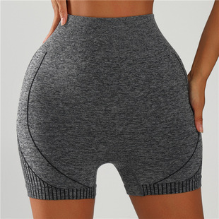 Customized Amazon Fitness Seamless Yoga Shorts Quick-Drying Sexy Honey-Butt High-Waisted Three-Point Fitness Sports Pants for Women