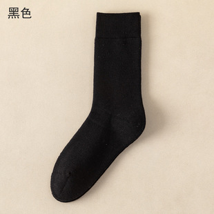 Fleece-lined% cotton Women's Mid-calf length socks autumn and winter thick cotton women's socks solid color long warm boneless Terry socks