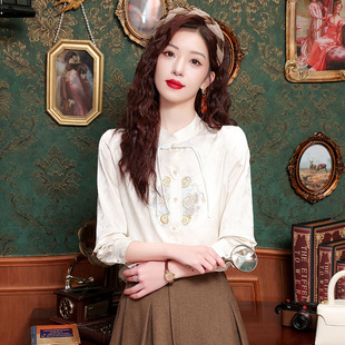 New Chinese style Chinese style buckle long-sleeved chiffon shirt Women's Spring 2024 spring new design sense small shirt top