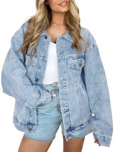 Cross-border Amazon TEMU Women's Denim Jacket Denim Long Sleeve Oversized Button Shirt Fashion Jacket Autumn Time
