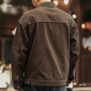 High-end American-style Retro Heavy Denim Jacket Men's Autumn New Loose Trendy Brand New Style Handsome Cotton Work Jacket for Men