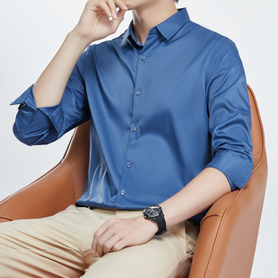 mercerized cotton men's shirt 2025 spring and summer new ice silk long sleeve non-ironing casual business slim fit high sense shirt