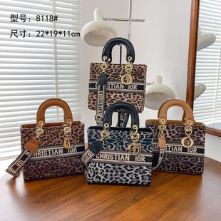 2024 Cross-Border New Leopard Print Fashion High-End Texture Niche Embroidered Letters Hand-Held Princess Diana Bag Single Shoulder Crossbody Bag