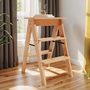 Multifunctional folding bamboo ladder household thickened herringbone ladder portable three-step ladder indoor telescopic ladder stairs