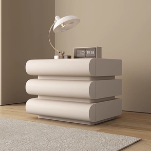 Light Luxury Solid Wood Bedside Table Bedroom Home Popular Cream Style White Bedside Table Leather Bedside Storage Locker