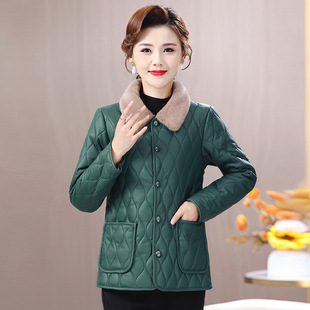 New Mom Winter fleece-lined Cotton Coat Middle-aged and Elderly Women's Clothing Fashion Western Style Wash-free Leather Cotton Coat Loose Top