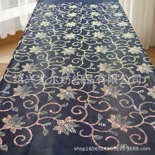 Mesh cloth bottom golden bead tube embroidery simple geometric combination small rice beads long tube embroidery fabric