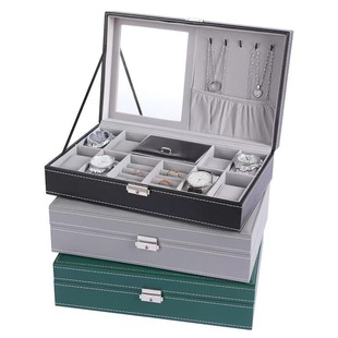 Spot wholesale leather lock jewelry box necklace bracelet ring earrings finishing watch storage box high-grade multi-power