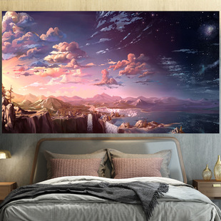 Aesthetic Japanese Healing Background Cloth Ins Bedroom Room Bedside Decorative Wall Cloth Hanging Cloth Internet Celebrity Landscape Tapestry