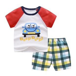 2023 new children's short sleeve T-shirt summer baby boys and girls baby short sleeve shorts set home wholesale