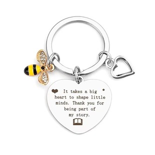 European and American Cross-border Amazon Bee Stainless Steel Keychain Christmas Valentine's Day Gift Engraving Keychain