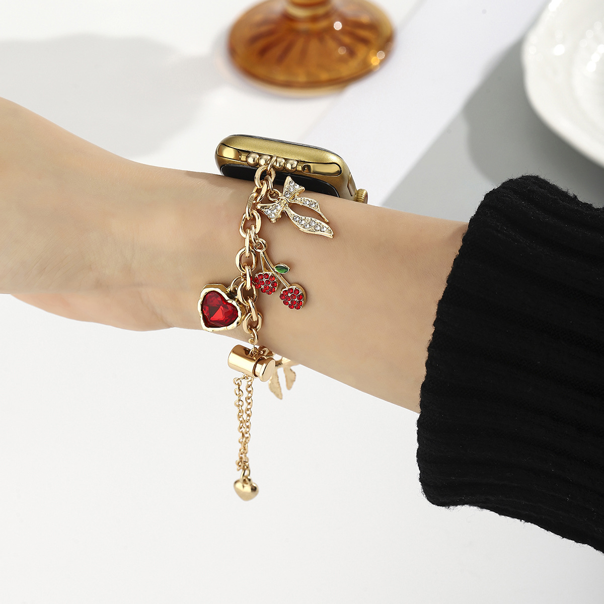 Red moon chain cherry pendant women's watch band suitable for Apple Watch iWatch 10/98