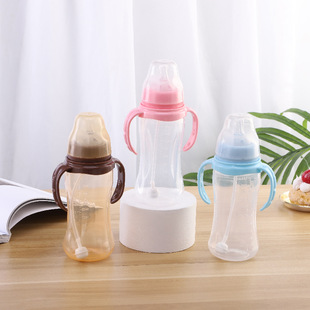 New wide mouth PP bottle with handle suction tube cup big baby PP bottle plastic anti-fall non-flatulence