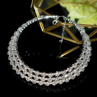 European and American Cross-border Fashion Black Diamond Collar Multi-layer Rhinestone Necklace Necklace Distinctive Diamond-encrusted Steel Wire Collar Bridal Jewelry