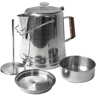 Outdoor Camping Stainless Steel Coffee Pot Portable Tea Pot Kettle Large Capacity Camping Cookware Stainless Steel Percolation Pot
