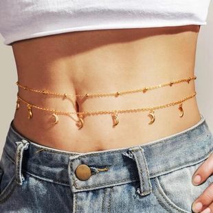 European and American Cross-border Jewelry Beach Bikini Moon Tassel Waist Chain Metal Ball Chain Women's Sexy Body Chain