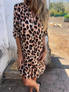 Spring and Summer 2025 New European and American Cross-border Amazon AliExpress Loose Casual Leopard Print Button dress Women