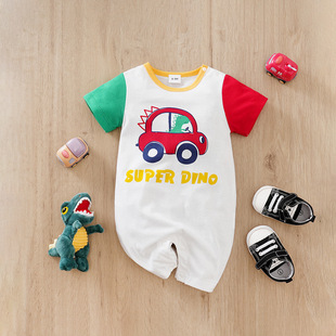 Summer Baby Cartoon Car Climbing Wear Short-sleeved Baby jumpsuit Newborn Climbing Wear Ins Cross-border
