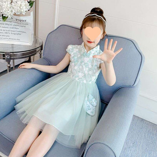 Hanfu Girl's Summer Dress Princess Dress Summer New Style Western Style Girl's Cheongsam Dress Children's Dress Mesh Dress with Trend