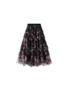 Heavy Industry Irregular Skirt Stitching Printed Spare Skirt Color Cake 2025 New Style Skirt Mesh Long Skirt