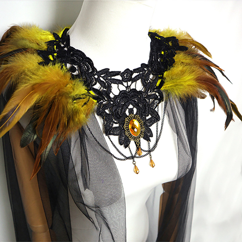 Halloween New Feather Cloak Mesh Thin Shawl Cloak Witch Anime Cosplay Stage Performance Costume