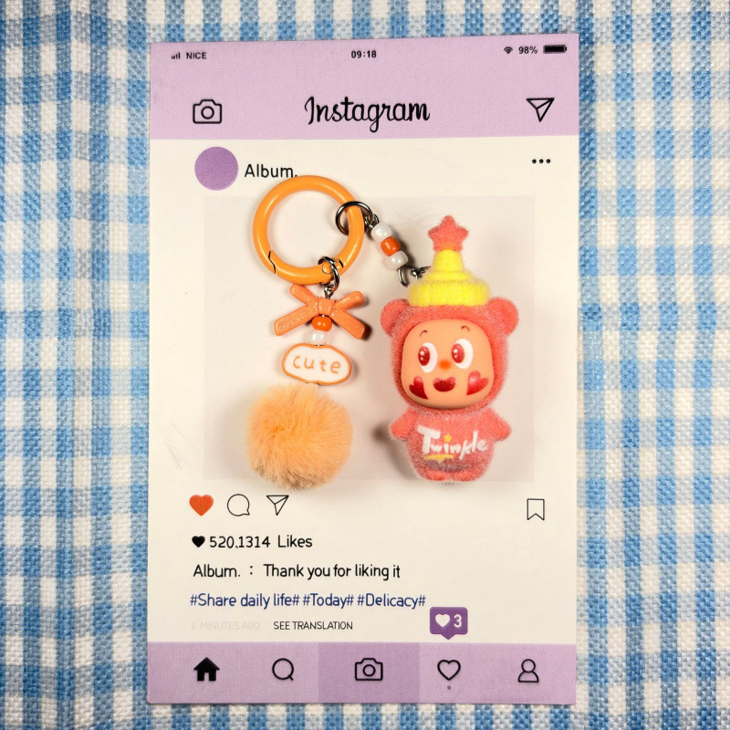 Cartoon Flocked Star Man Keychain Doll Pendant DIY Mobile Phone Cute Plush Toy Creative Decoration