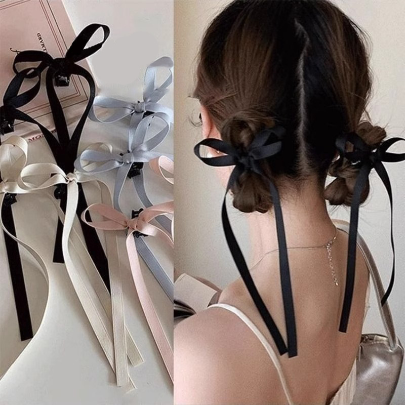 2025 New Dopamine Bow Hair Accessory Mini Ribbon Ponytail Clip Sweet Ballet Style Hairpin for the Back of the Head