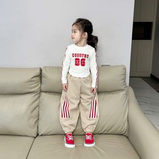 2025 New Spring and Summer Girls Sports and Leisure Suits, Fashionable Baby Girl Letter Long-Sleeved Tops Two-Piece Suit