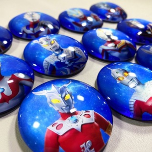 Ultraman Magnetic Crystal Refrigerator Sticker Round Magnetic Superman Children's Degas Galaxy Cyro Ob Cartoon Badge
