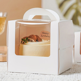 Birthday Cake Baking White Cardboard Box Donut Egg Tart Portable Window Folding 6 Inch 8 Inch Food Grade Customization