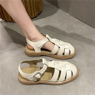 Roman Toe Sandals Women's Summer New Arrival Flat Sandals with Buckle Retro Casual Hollow Sandals